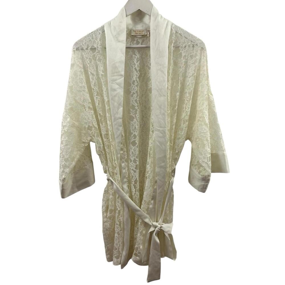 Vintage Victoria’s Secret Gold Label Off White Lace Robe One Size